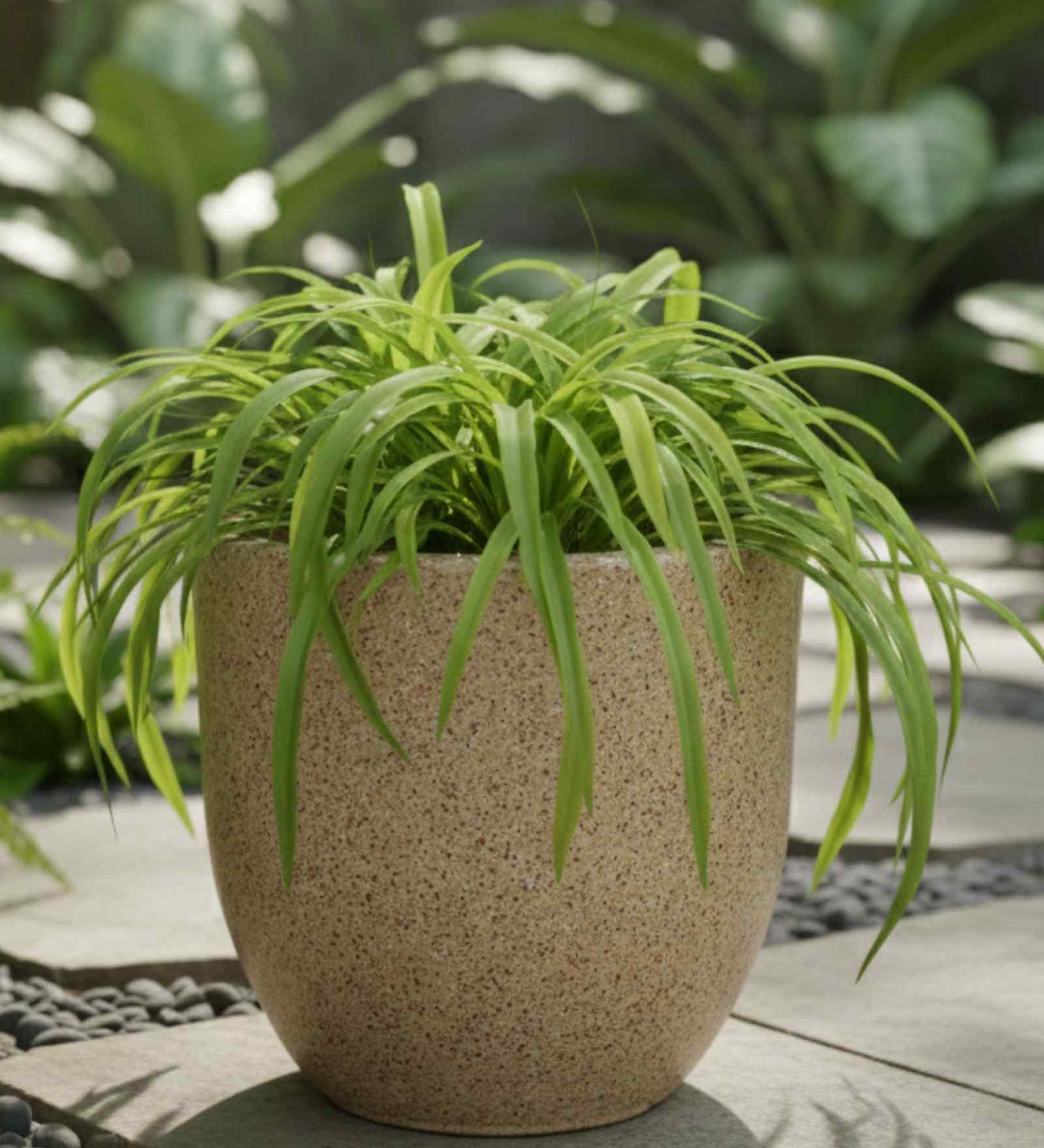 Sand Ovalo Stone 12 Inch Large Ribbed Unbreakable Planter