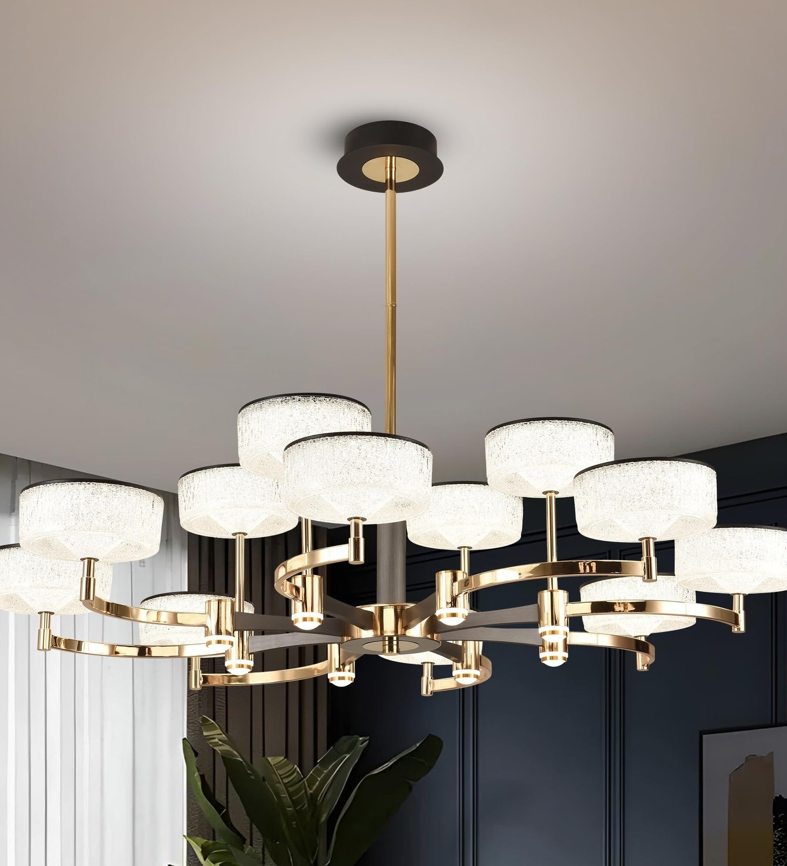 Ovate Golden LED Ceiling Light | Modern Flower Design Chandelier | 3 Color Modes (Warm, Neutral, White) | Luxury Decorative Lighting for Living Room & Home