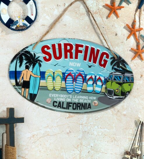 Oval Plates Big Wall Sign Surfing Beach Coastal Decor