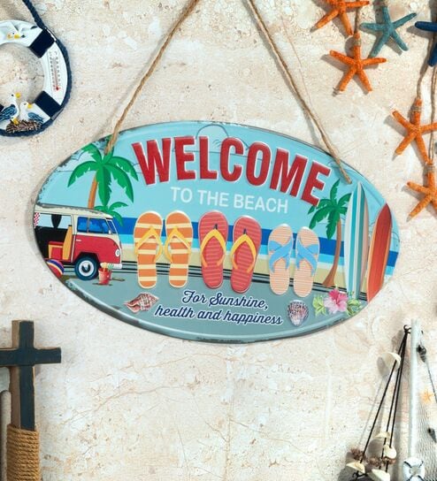 Oval Plates Big Wall Sign Welcome Beach Coastal Decor