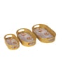 Oval Pink & Gold Wavy Design Meena Tray Set of 3
