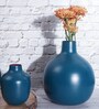 Oval Shape Set of 2 Blue Metal Vase