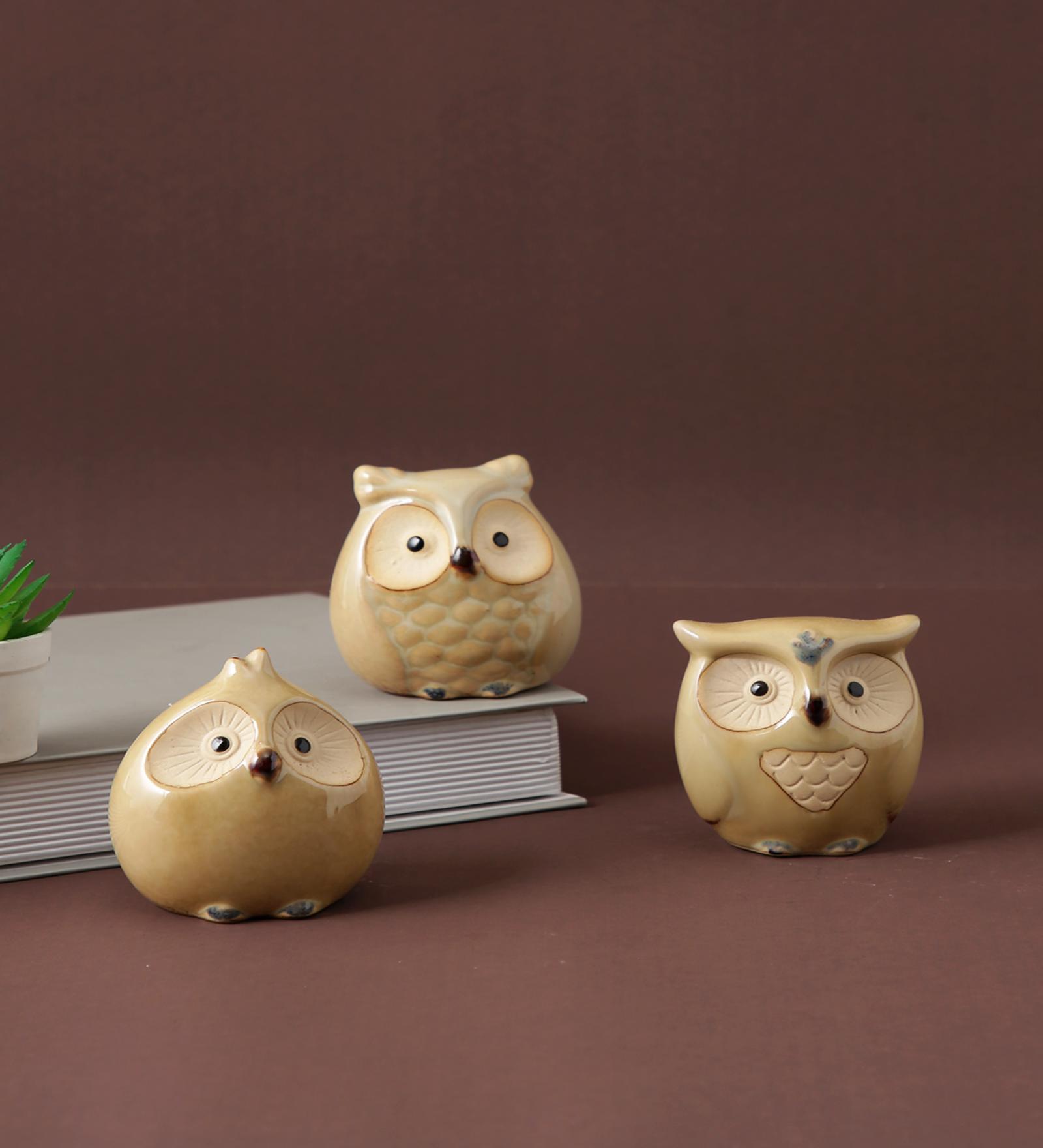 Owl Beige Ceramic Figurine