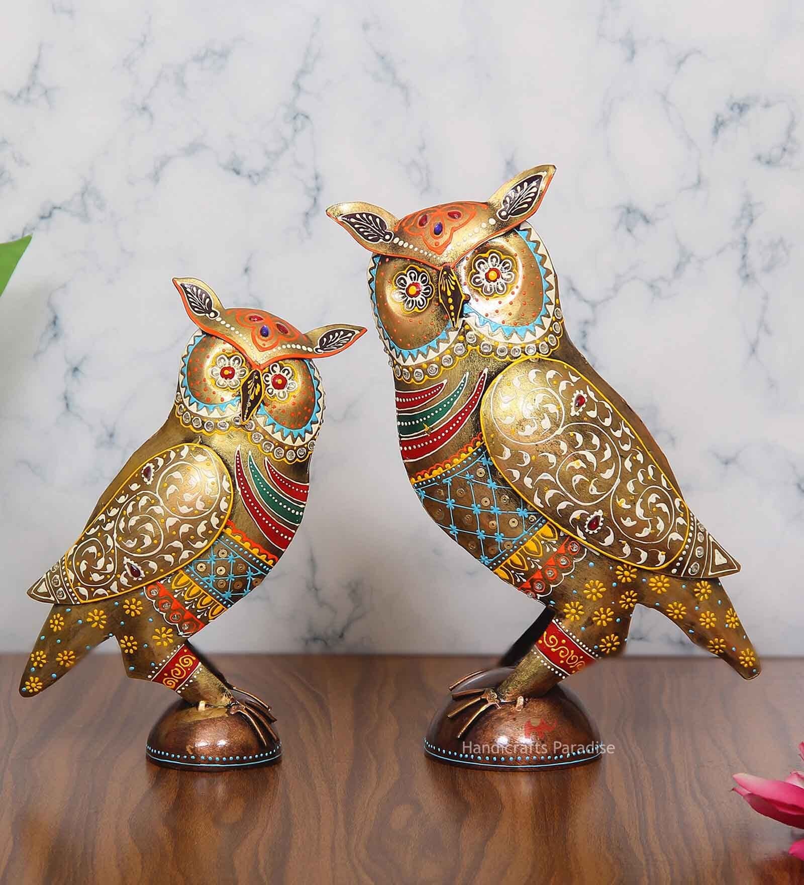Owl Multicolour Metal (Set of 2) Figurine