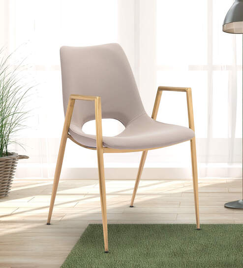Owens Fabric Dining Chair In Beige Colour