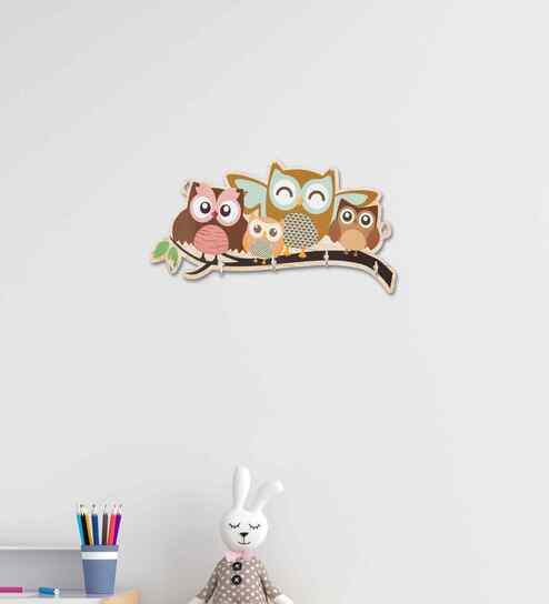 Owl Family 5 Hooks Key Holder for Home|Wooden Key Holder for Wall