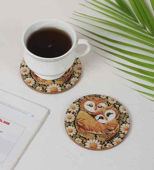 Owl Print Night Bloom Coaster (Set of 2)