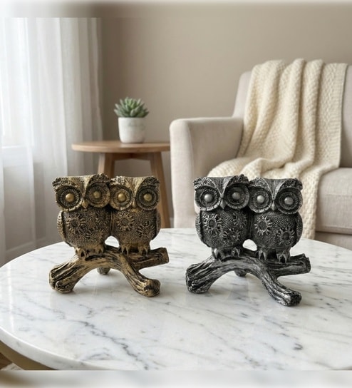 Owls Sitting on Branch Decorative Showpiece