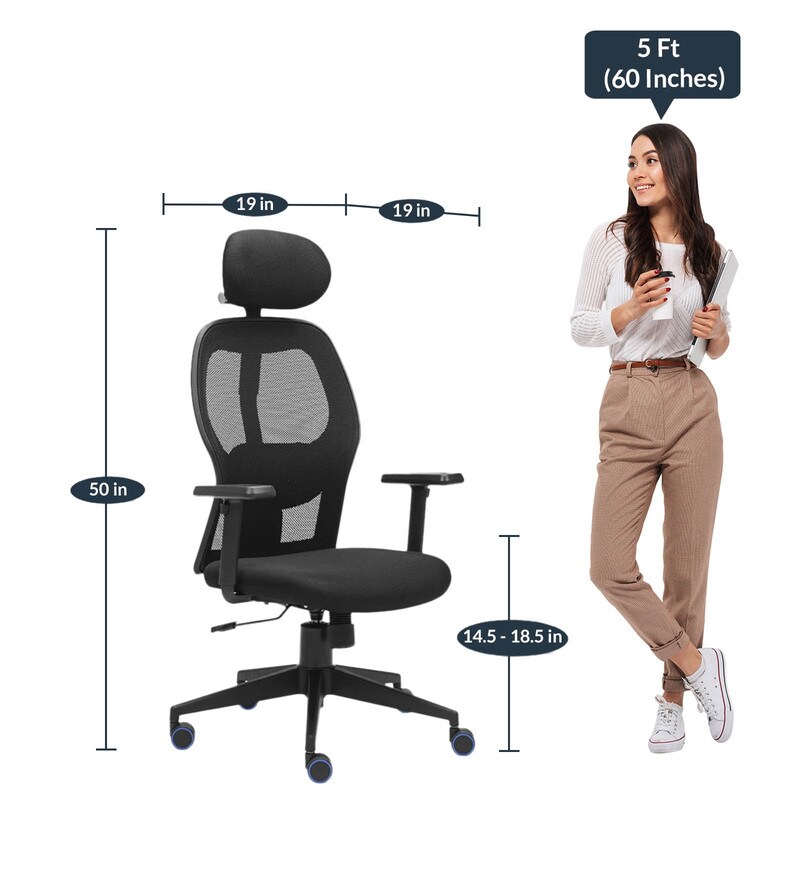 Buy Suave High Back Ergonomic Chair with Headrest in Black Colour by