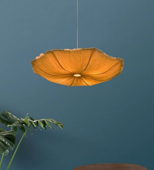 Oyster Mushroom (Small) Stainless Steel & Crushed Lokta Pendant Hanging Light