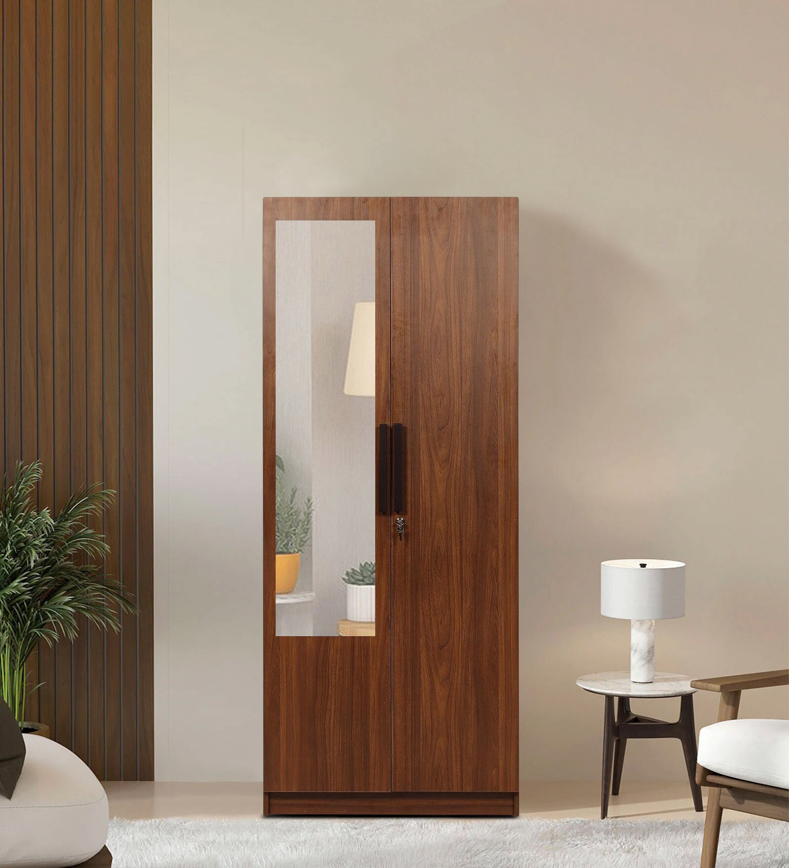 Ozone 2 Door Wardrobe in Teak Finish with Mirror