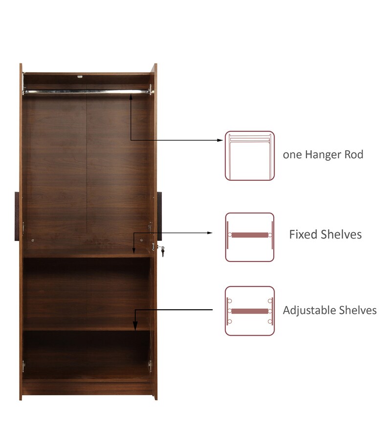 Buy Ozone 2 Door Wardrobe in Teak Finish with Mirror by Trevi Furniture ...