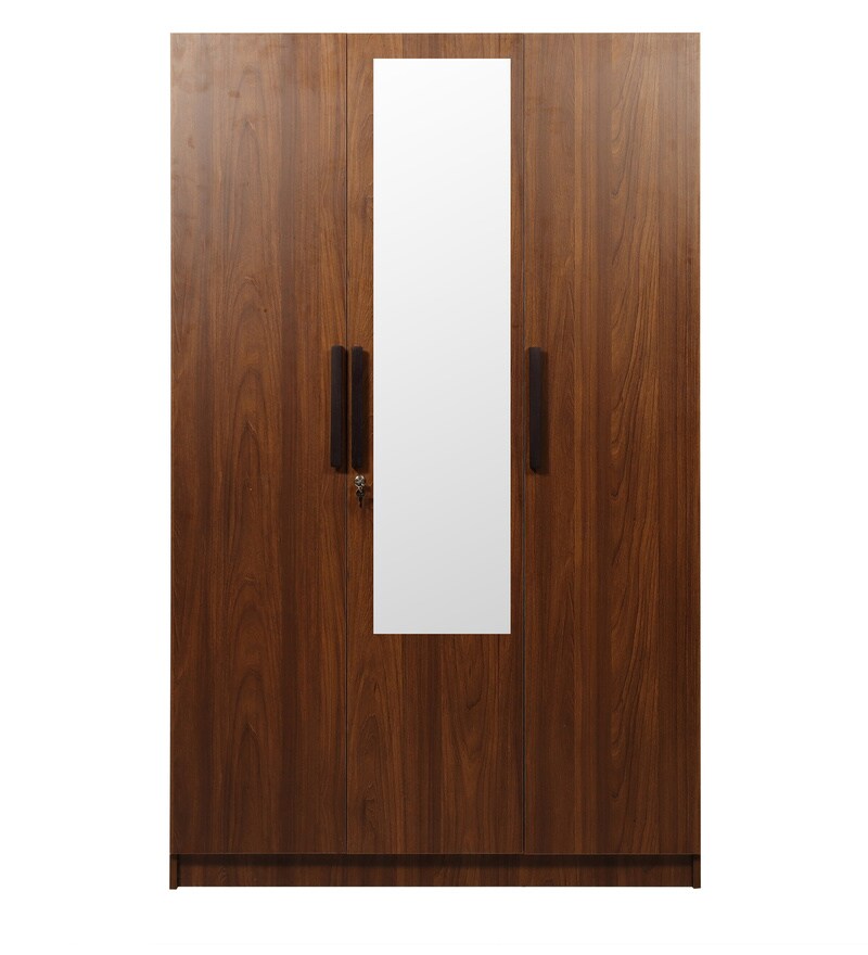 Buy Ozone 3 Door Wardrobe With Mirror in Teak Finish by Trevi Furniture