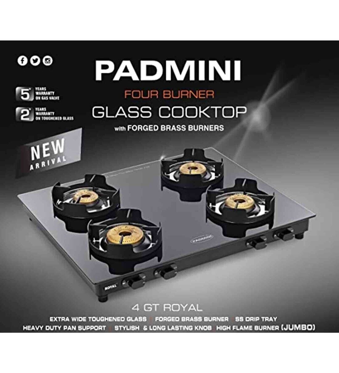 Buy Padmini CS 4GT Royal Auto Ignition 4 Burner Gas Stove (1 HF, 2 Big