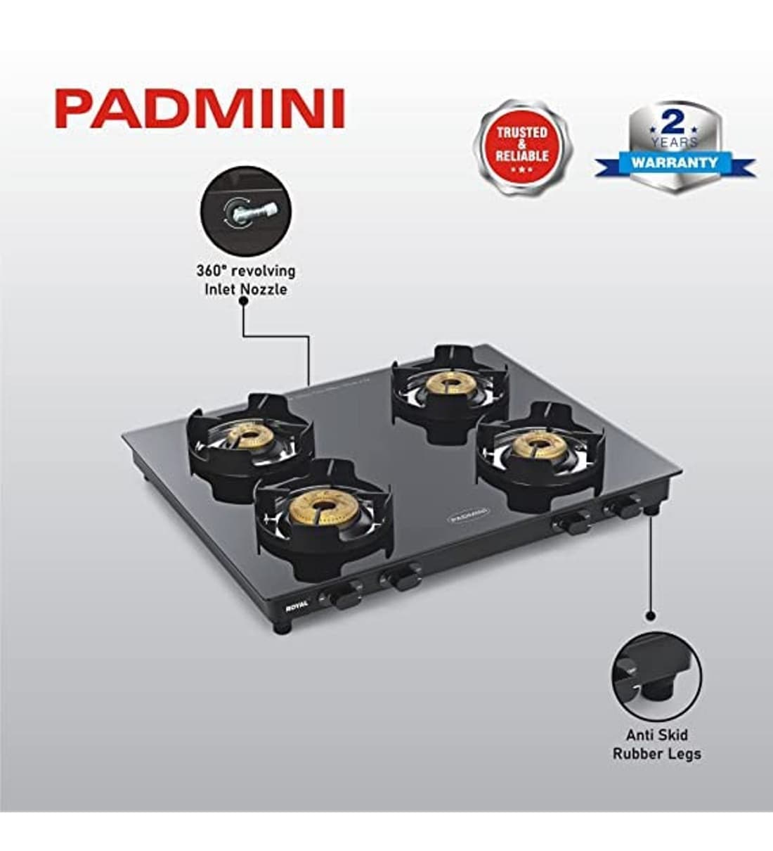 Buy Padmini CS 4GT Royal Auto Ignition 4 Burner Gas Stove (1 HF, 2 Big