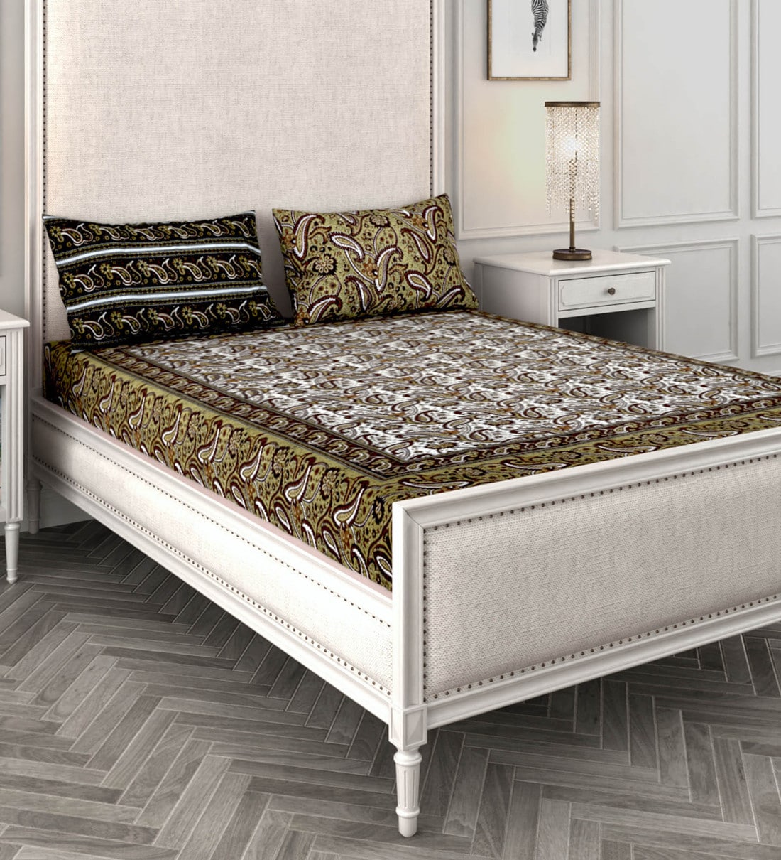 Buy Paisley Cotton 144TC Double Bedsheet with 2 Pillow Covers Online