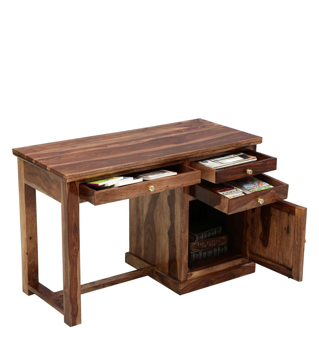 Buy Polis Solid Wood Study Table in Rustic Teak Finish By Woodsworth