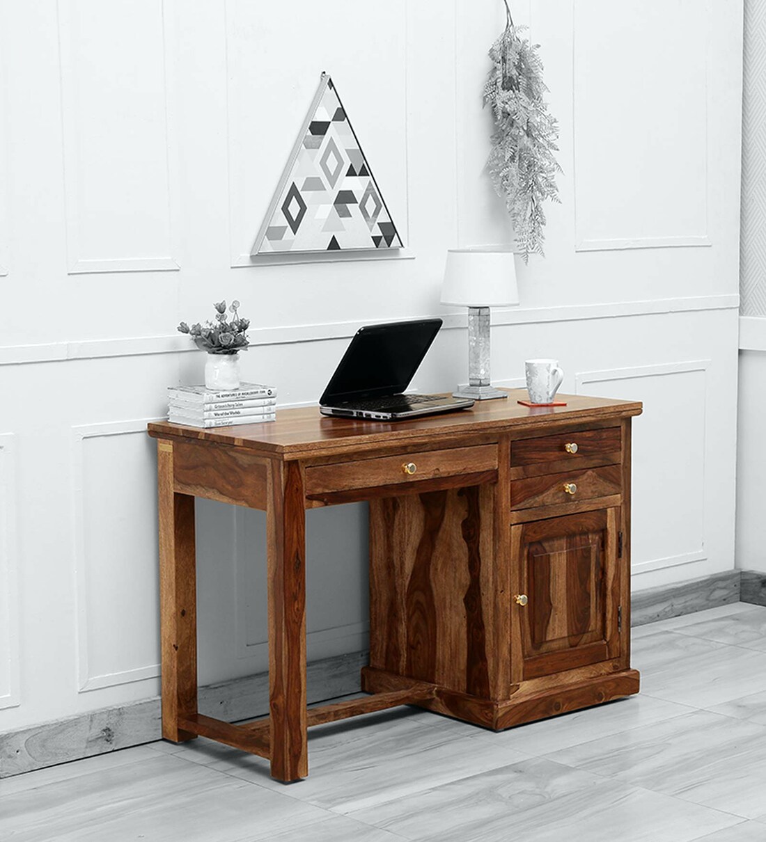 Buy Polis Solid Wood Study Table in Rustic Teak Finish By Woodsworth