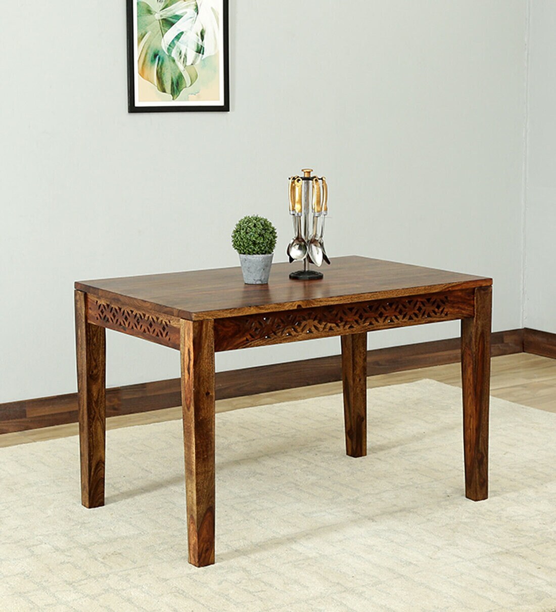 Buy Parnika Sheesham Wood 4 Seater Dining Table In Provincial Teak Finish By Mudramark Online