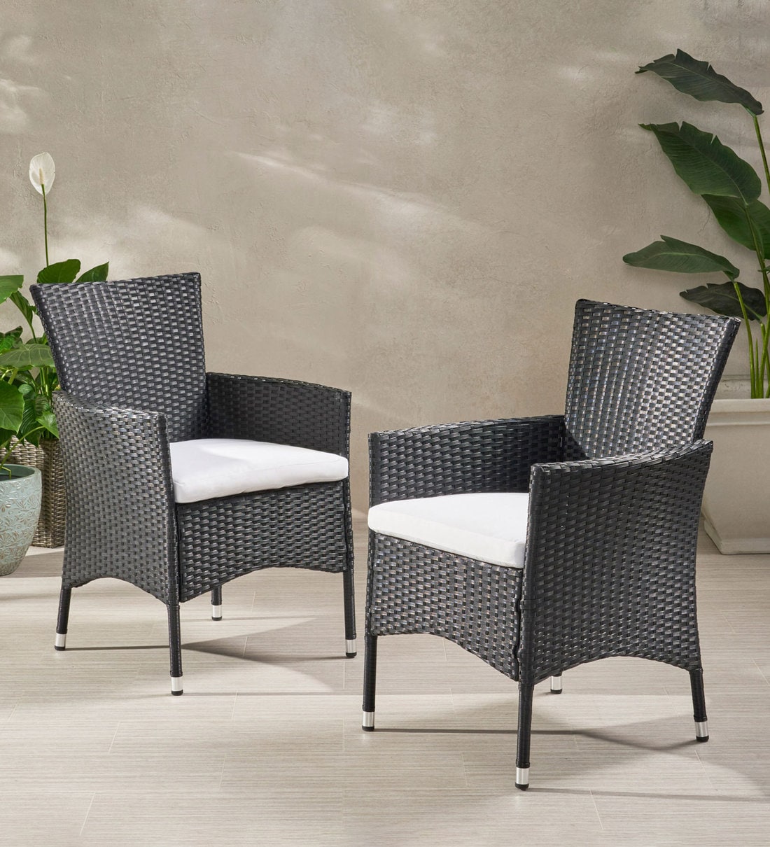 Buy Patio Wicker Outdoor Seating In Black & White Colour (set Of 2) At 