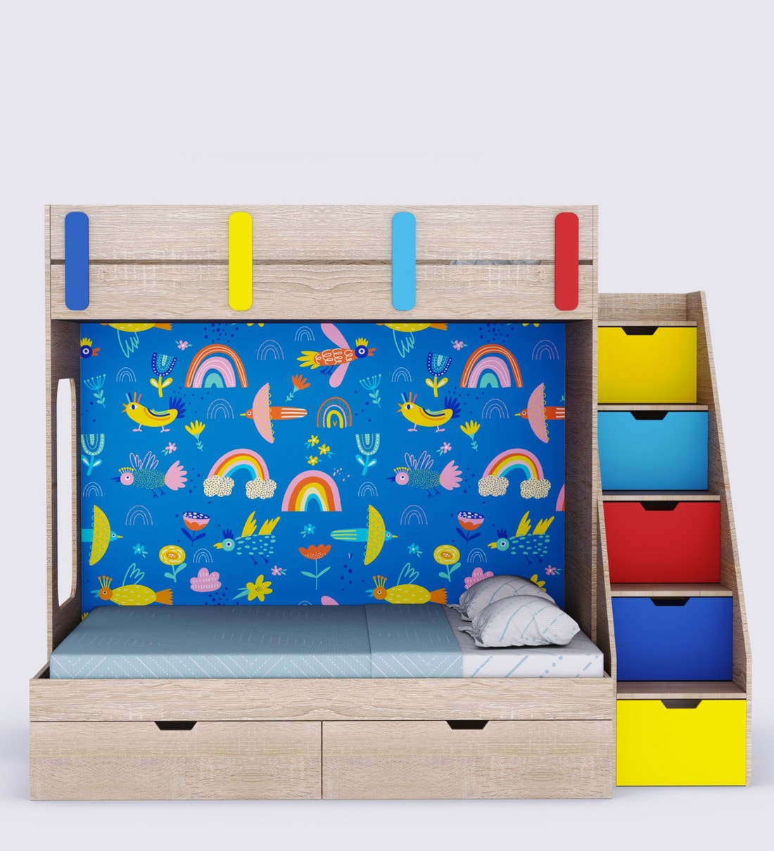 Buy Pattern Dreams Bunk Bed in Oak Finish with Drawer Storage at