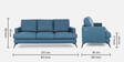 Paris Half Leather 3 Seater Sofa In Delph Blue Colour