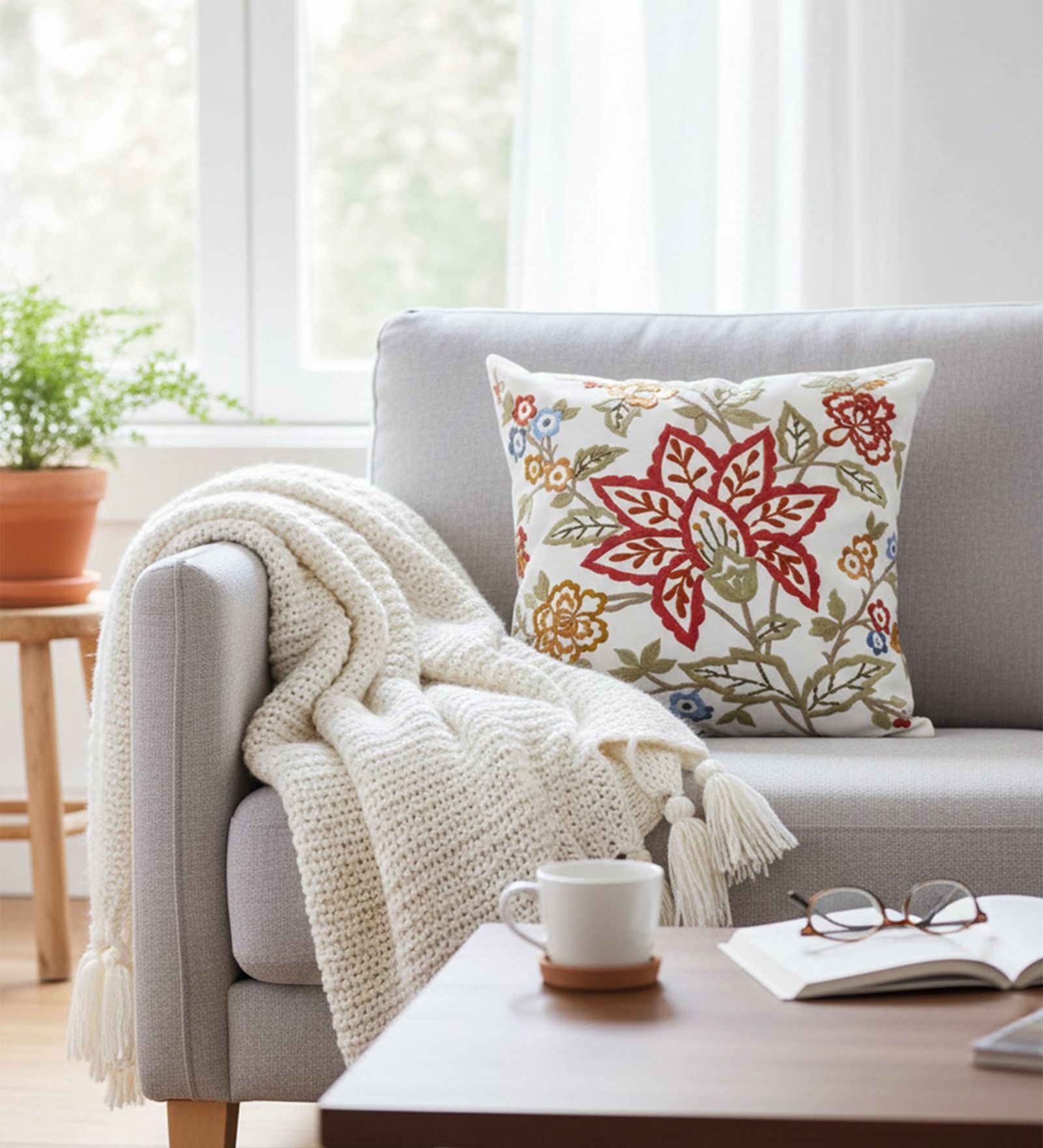 Pack Of 1 Rich Embroidered Floral Throw Cushion Covers (18x18)