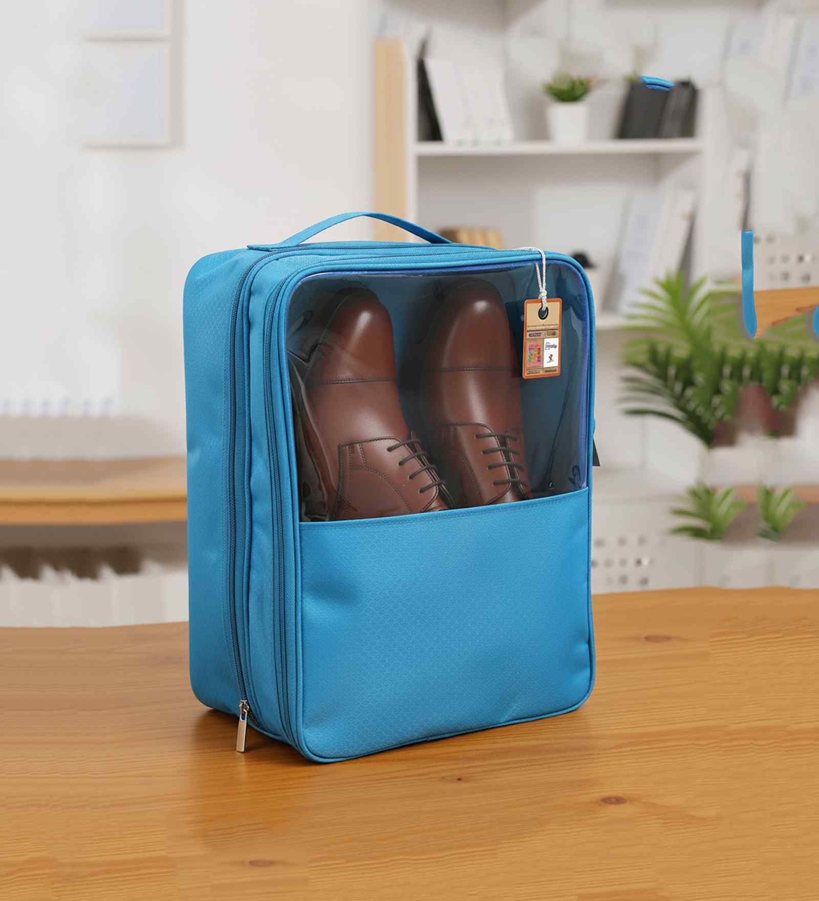 Pack Of 1 Sky Blue Nylon Travel Shoe Bags Cover