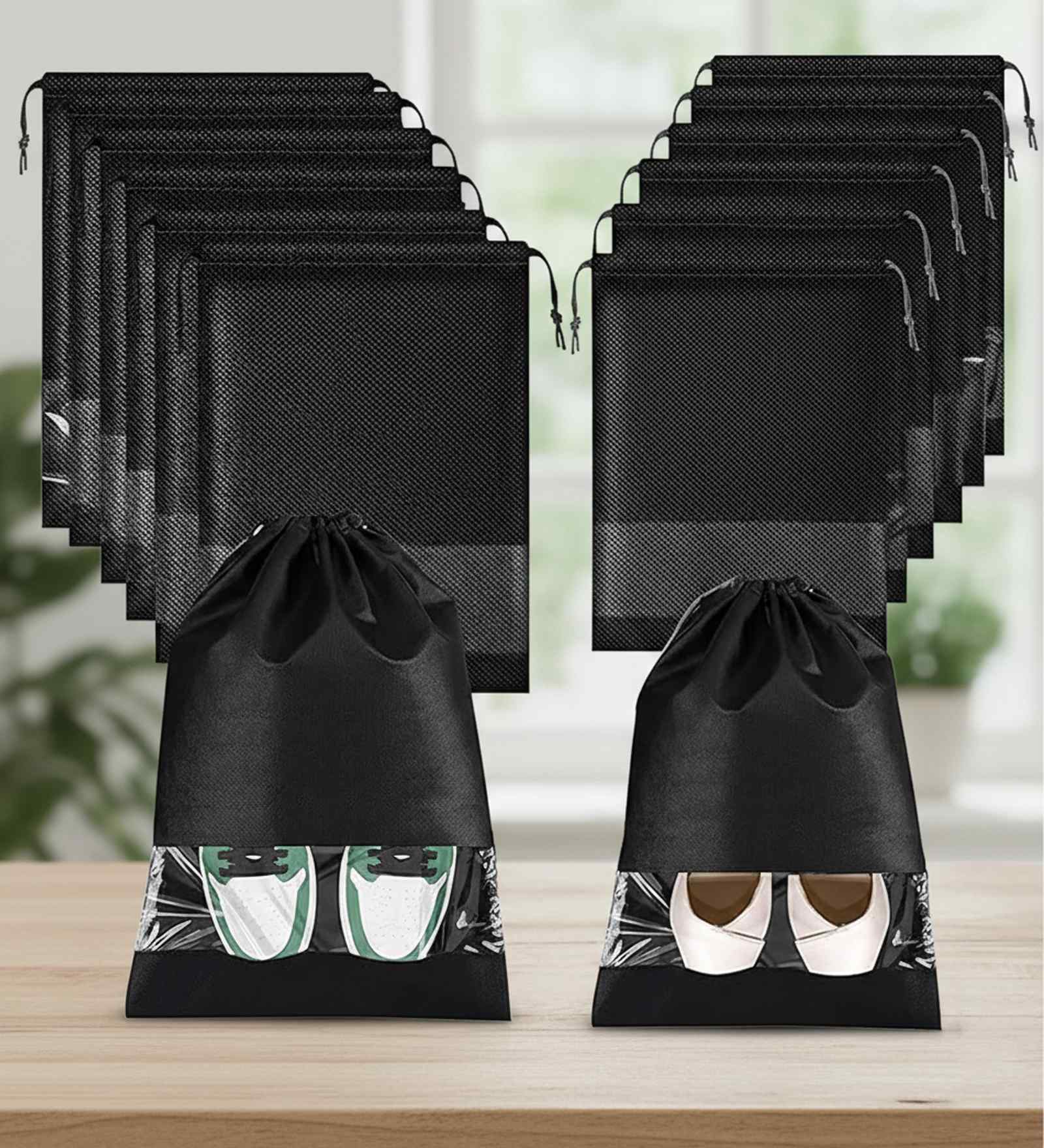 Pack Of 12 Black Shoe Organizer Bag Covers