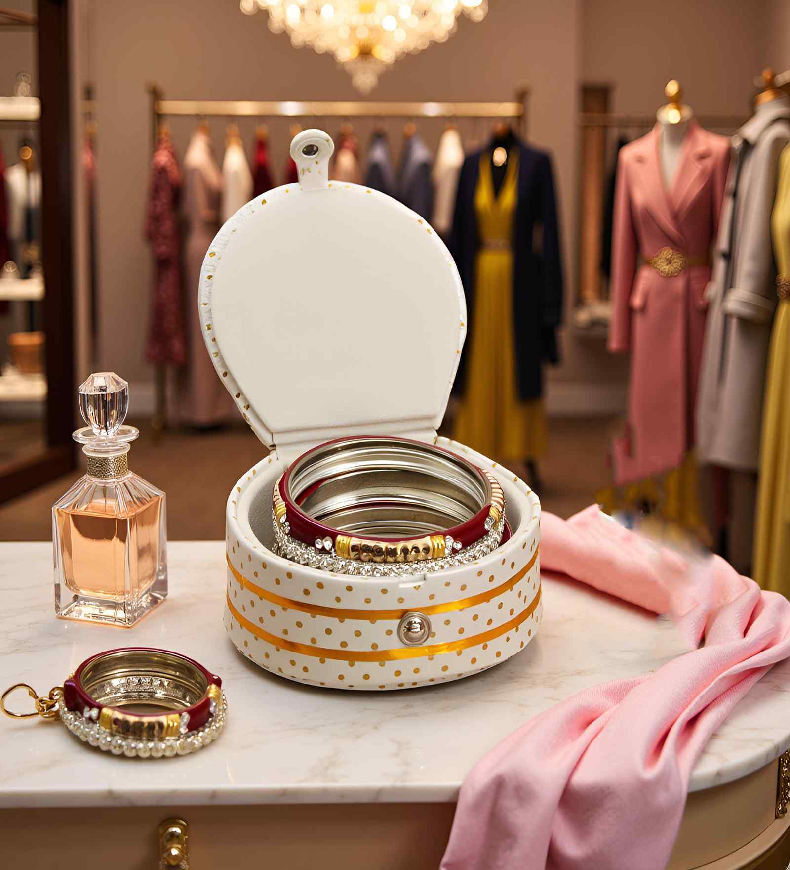 Pack Of 2 Cream Bangle and Ring Earring Round Mini Jewellery Organizer