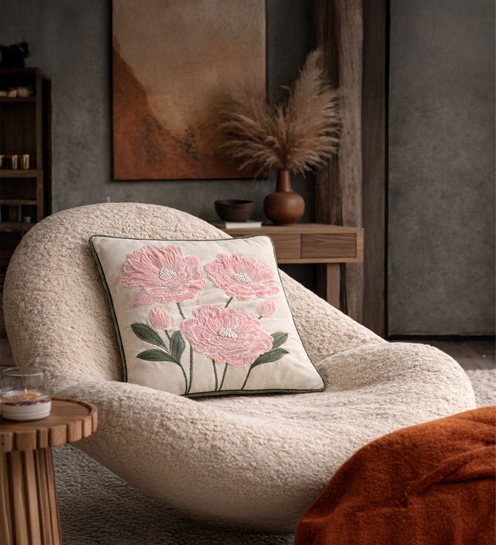 Pack of 2 Blush Pink Floral  Velvet Hand Crafted Cushion Covers