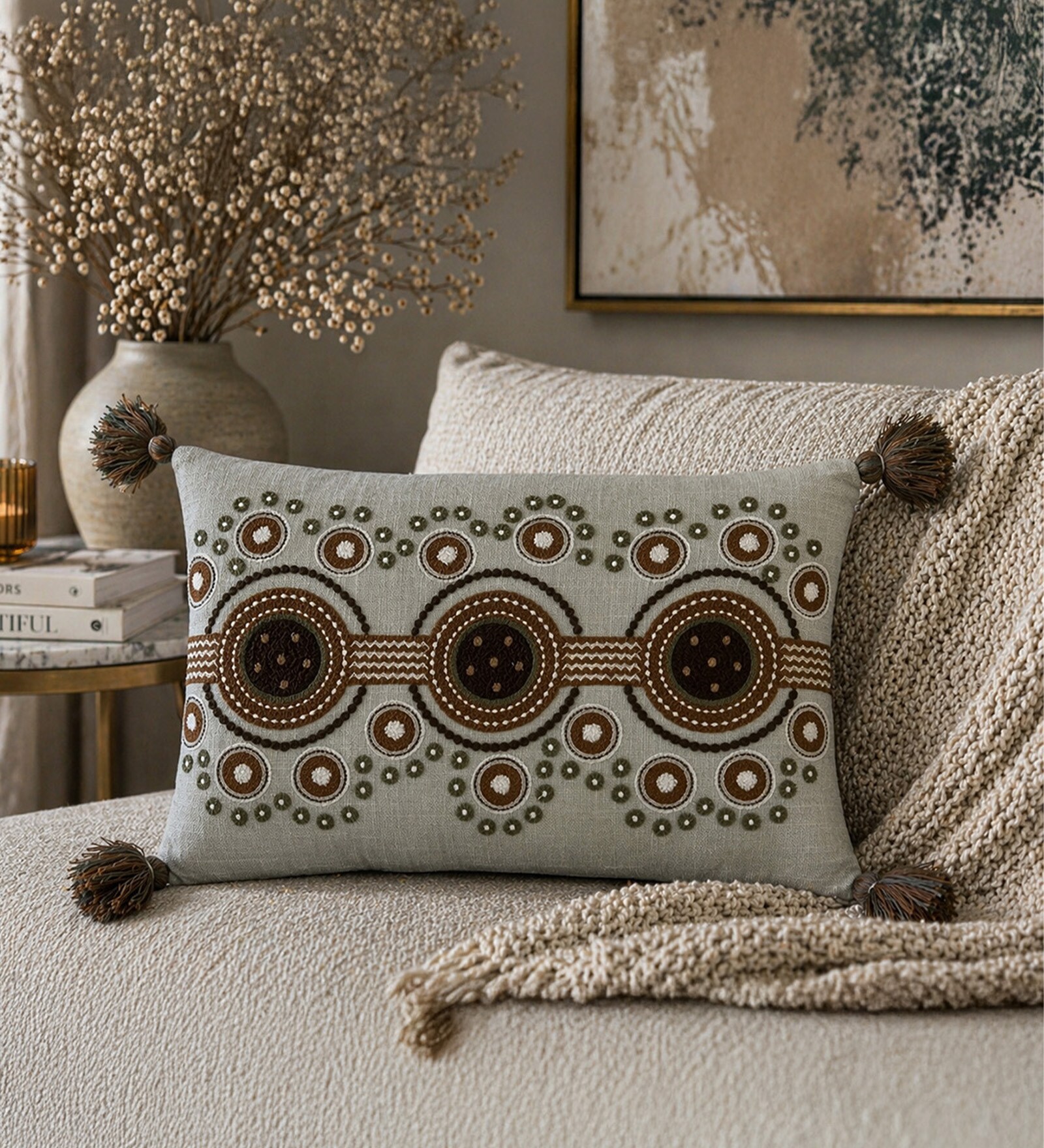 Pack of 2 Brown Abstract  Cotton Hand Crafted Cushion Covers