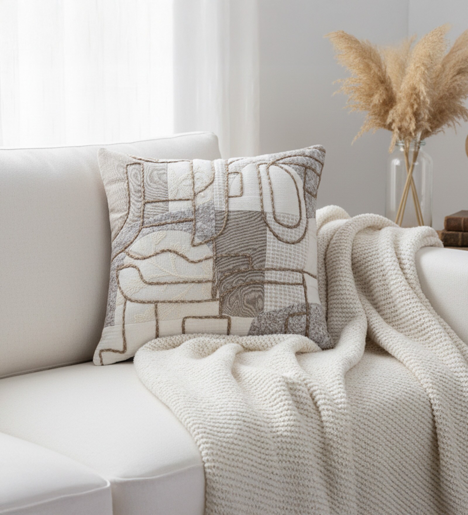 Pack of 2 Nude Abstract Cotton Hand Crafted Cushion Covers