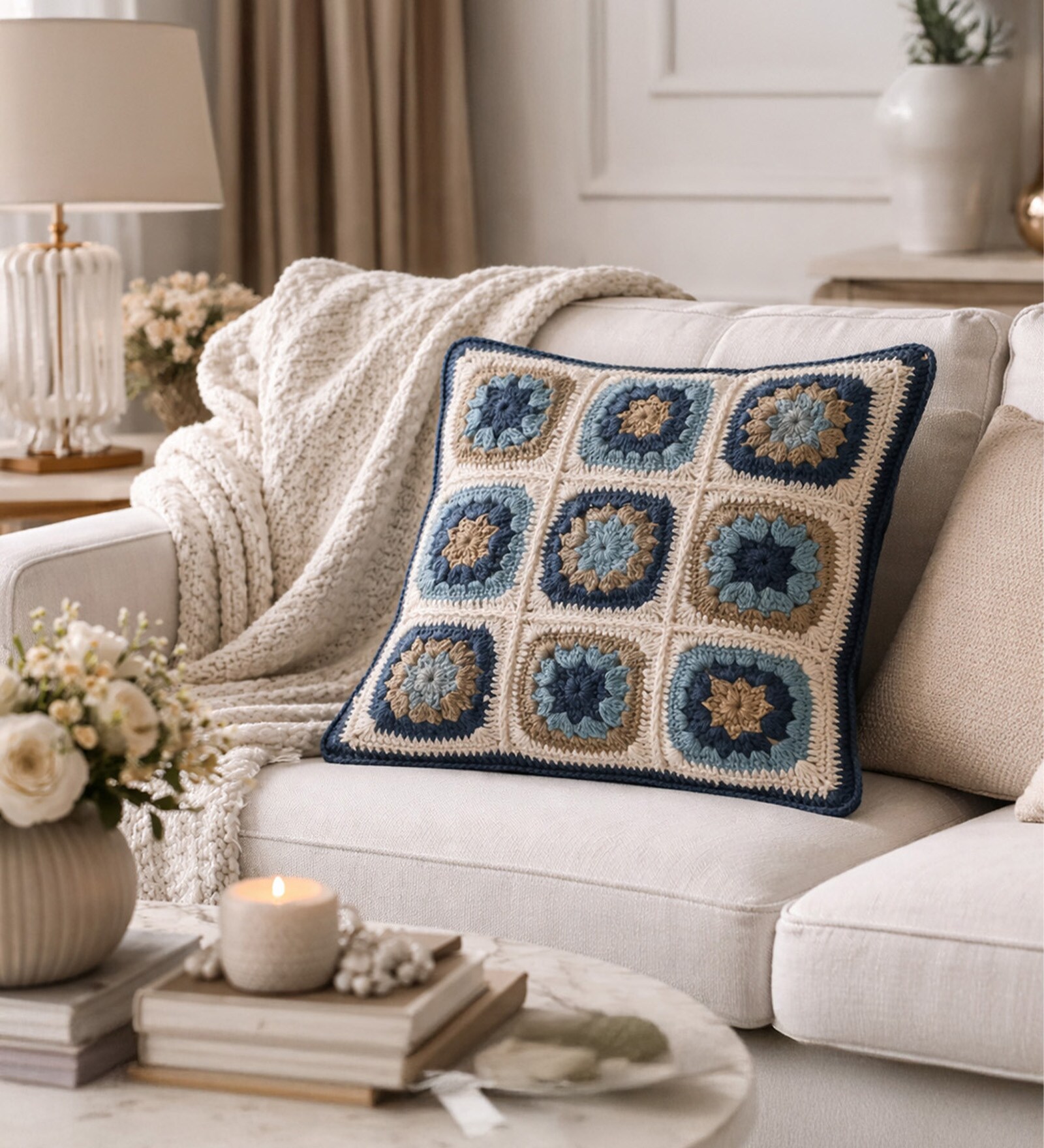 Pack of 2 Shades of Blue Abstract  Cotton Hand Crafted Cushion Covers