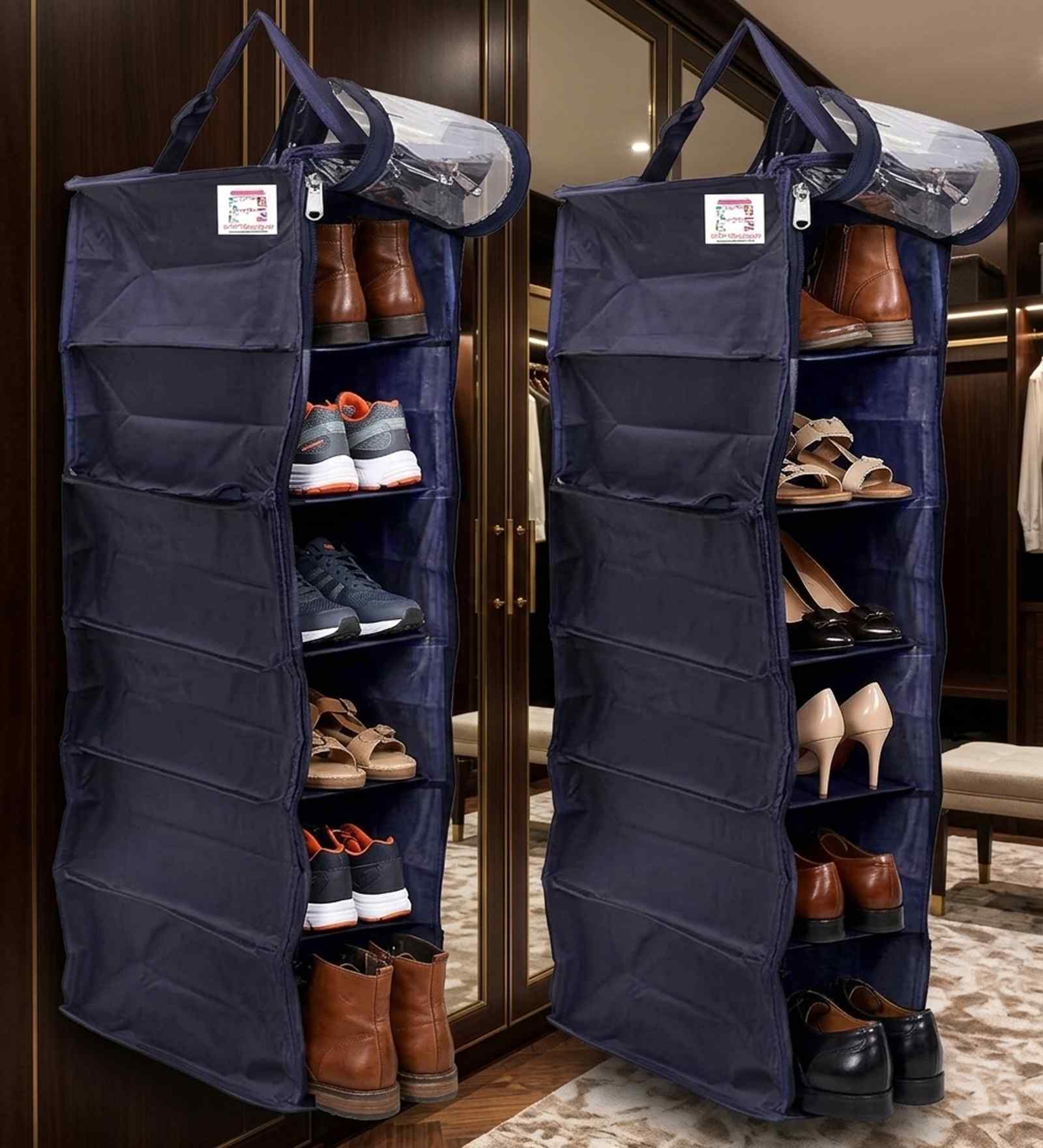 Pack Of 2 Black Canvas Bag Hanging Shoe Organizer Cover