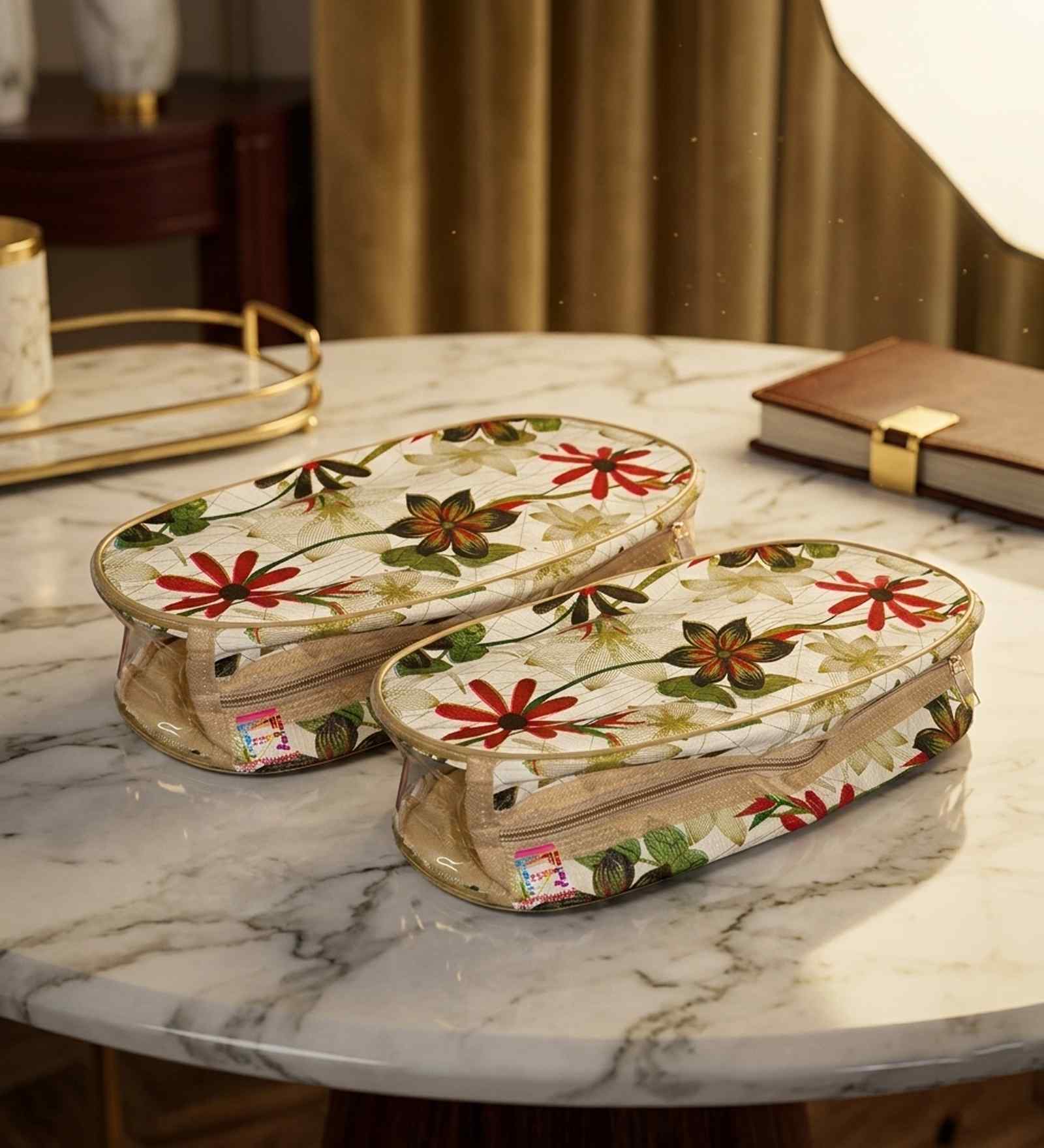 Pack Of 2 Floral Nylon Slipper Organizer Bag Covers