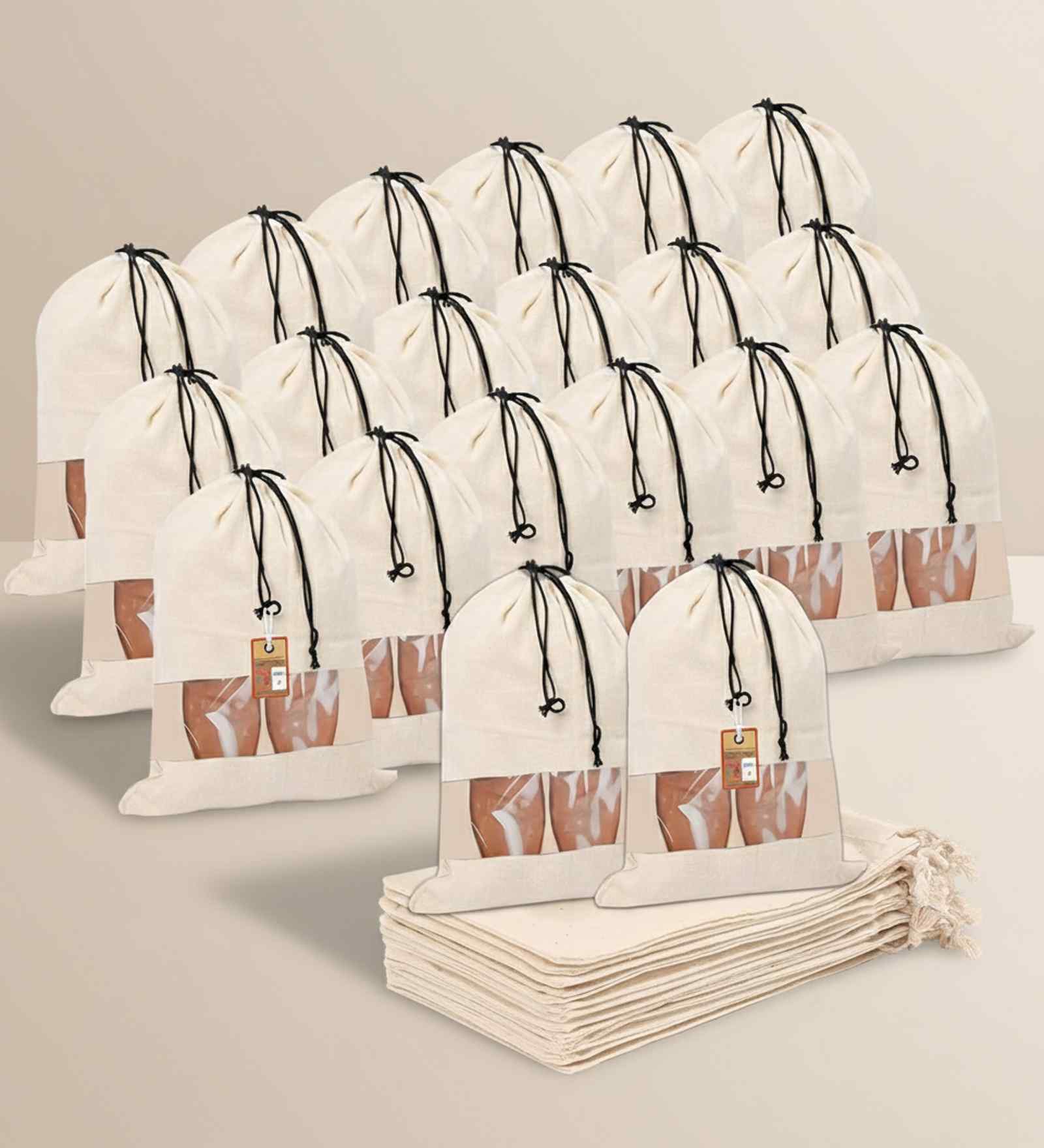 Pack Of 20 White Cotton Shoe Organizer Bag Covers