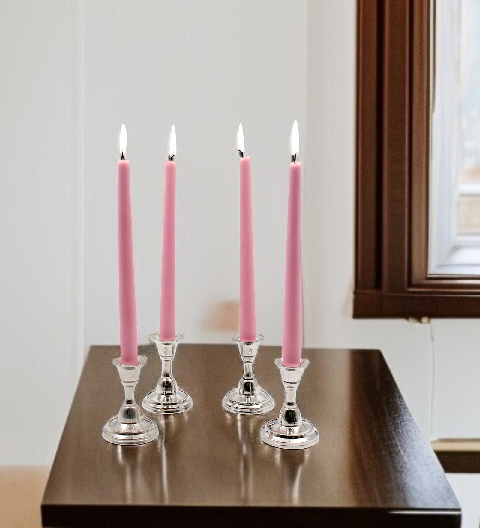 Pack of 4 Rose Fragrance Smokeless 10 Inch Taper Dinner Candles