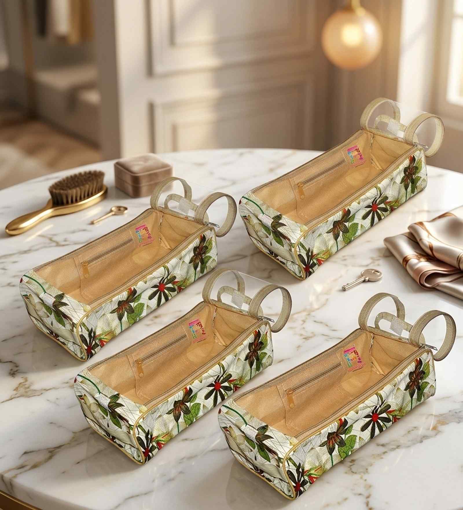 Pack Of 4 Brown Nylon Shoe Organizer Bag Covers