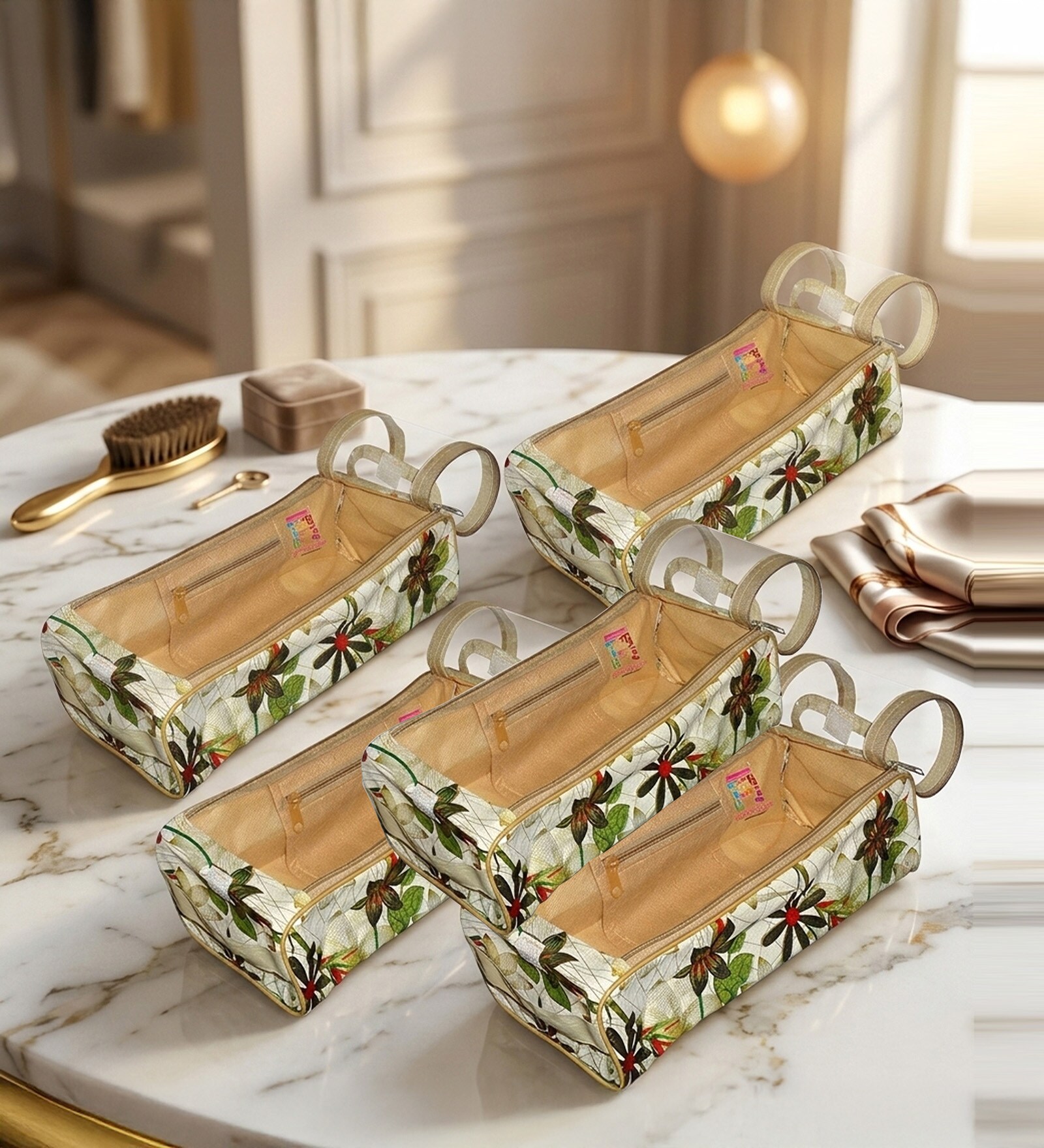 Pack Of 5 Brown Nylon Shoe Organizer Bag Covers