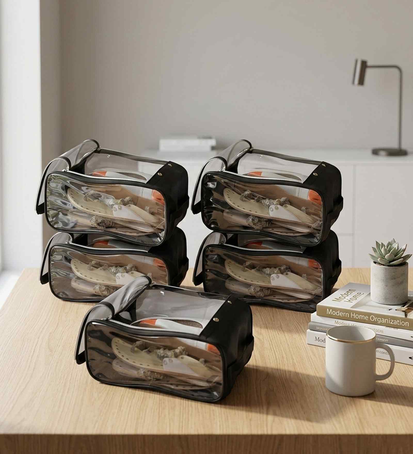 Pack Of 5 Black Shoe Nylon Organizer Bag Covers