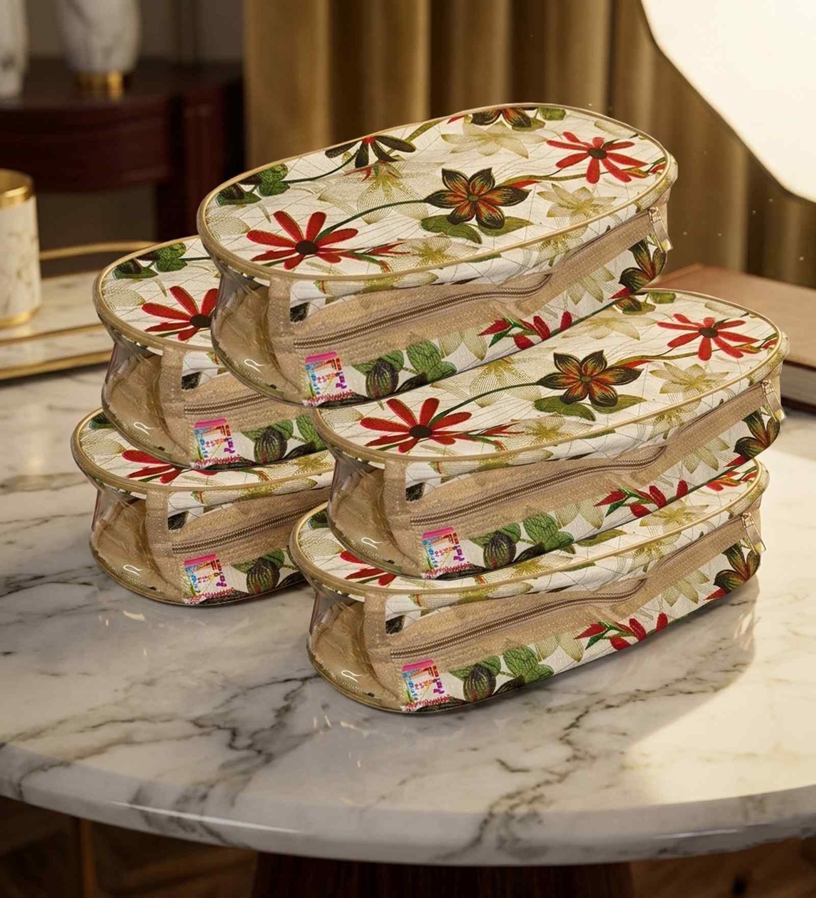 Pack Of 5 Floral Nylon Slipper Organizer Bag Covers