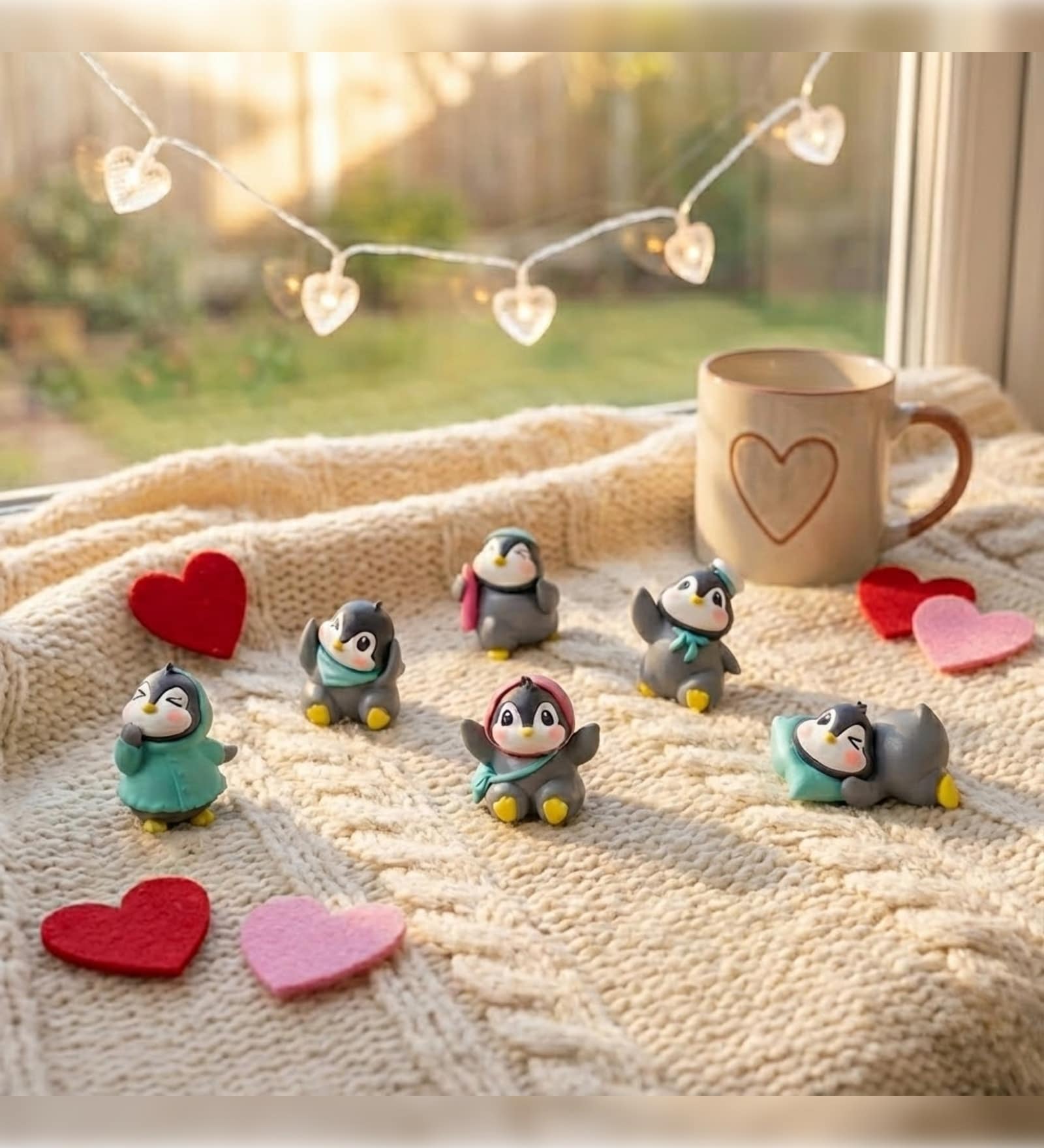 Pack of 6 Cute Penguin Miniature Showpieces for Valentine Gift