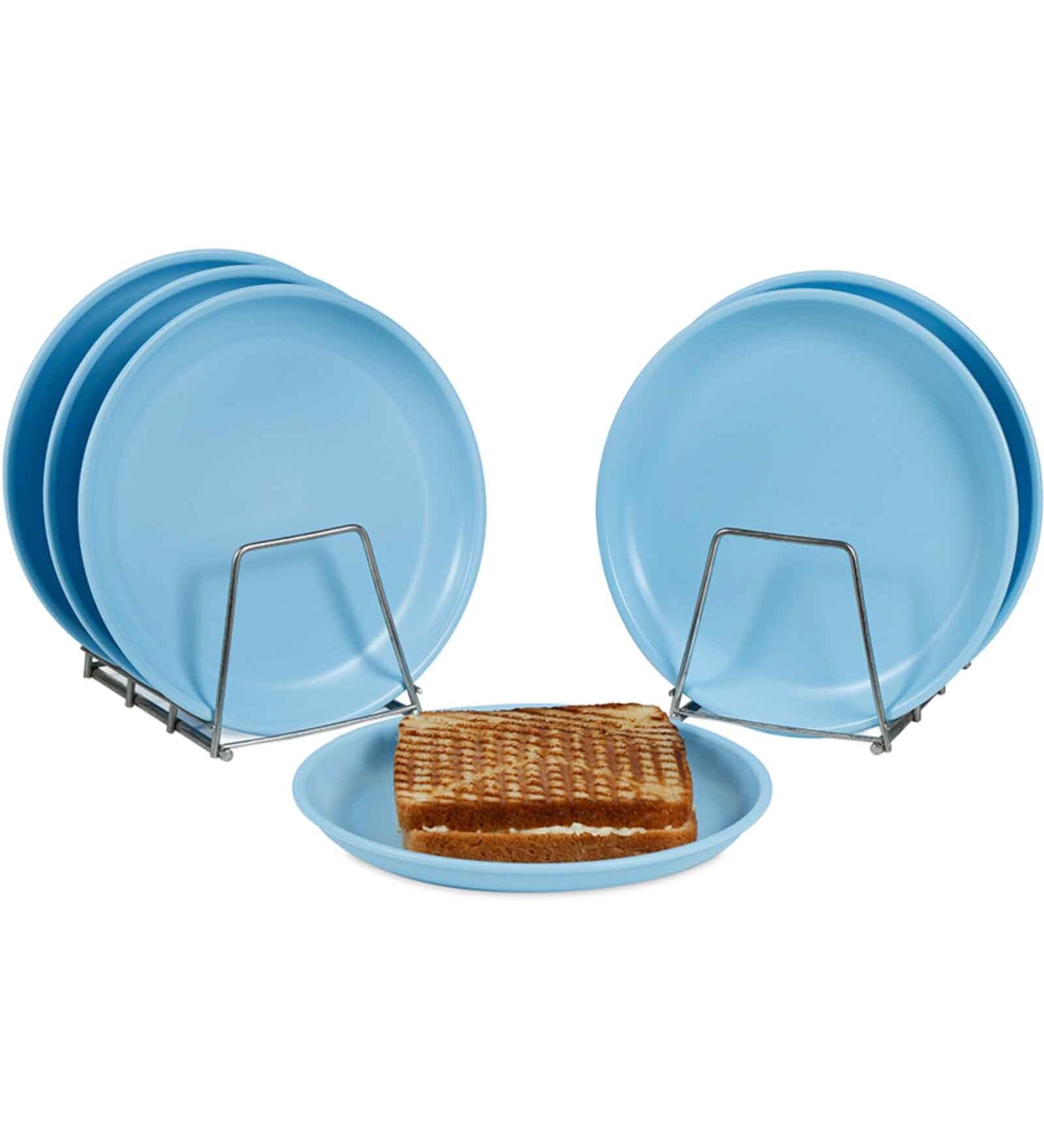 Varmora Plastic Round Side Plate-BPA Free | Microwave Safe| Great For Outdoor picnics | Best for Occasions & Quick Meals ( Set of 6 |Sky Blue)