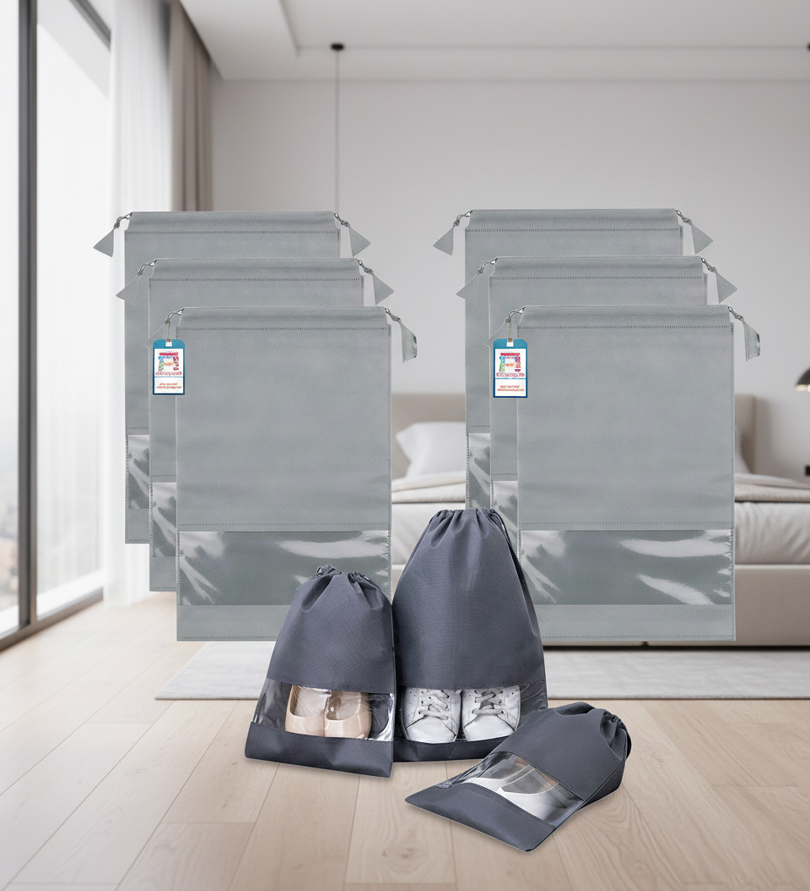 Pack Of 6 Grey Shoe Organizer Bag Covers