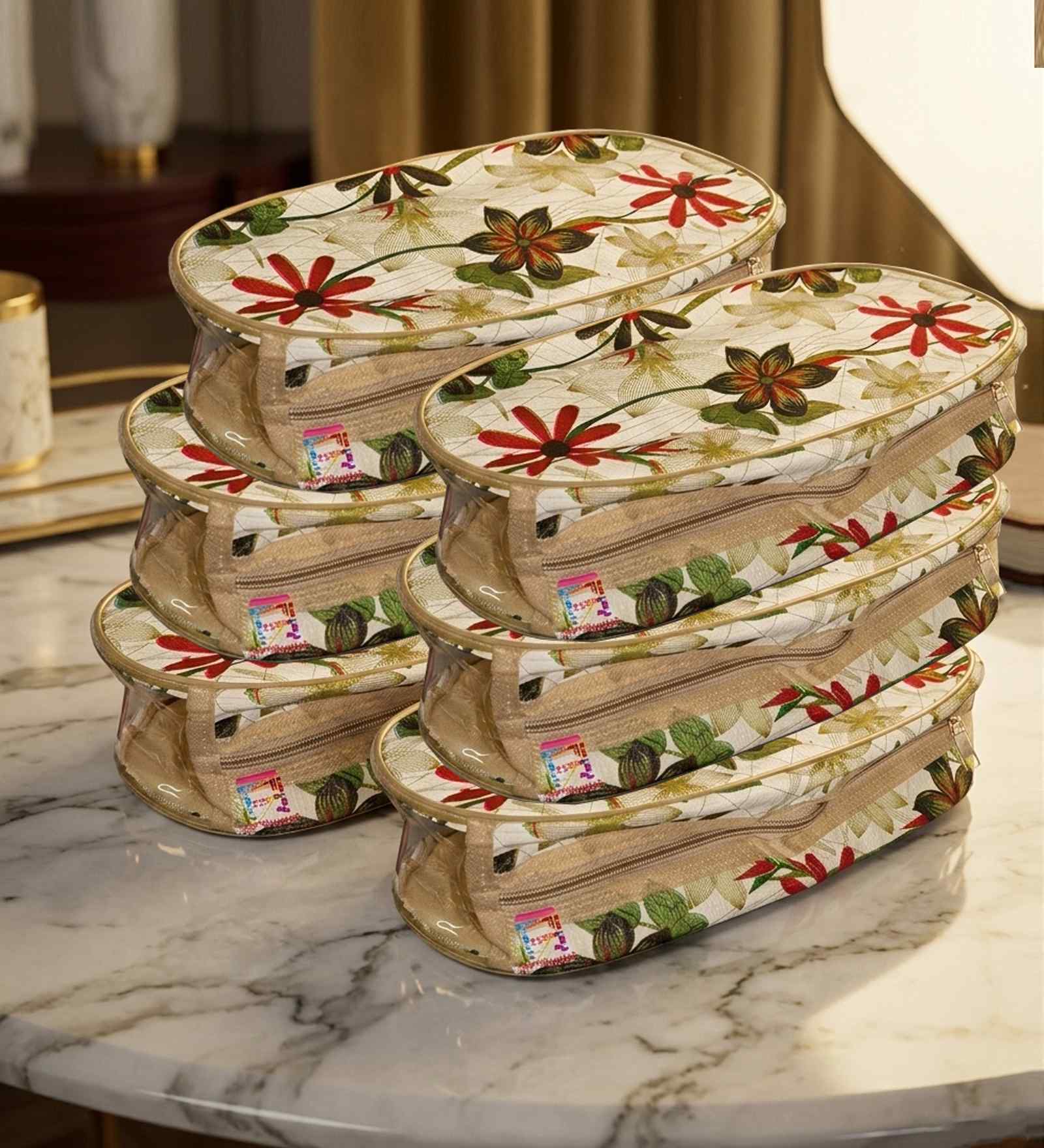 Pack Of 6 Floral Nylon Slipper Organizer Bag Covers