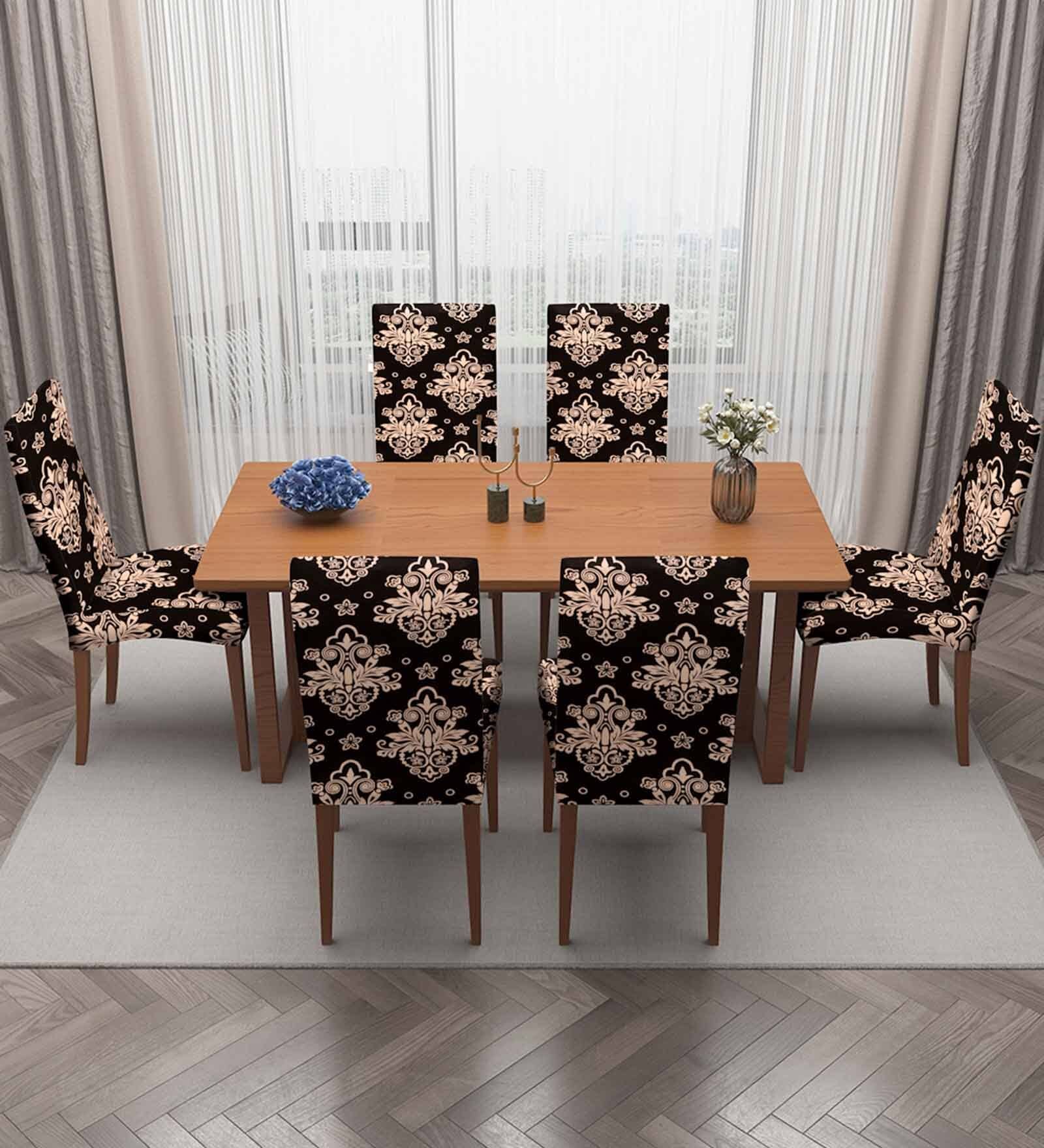 Multicolor Pack Of 6 Strectchable Printed Polyester Chair Cover