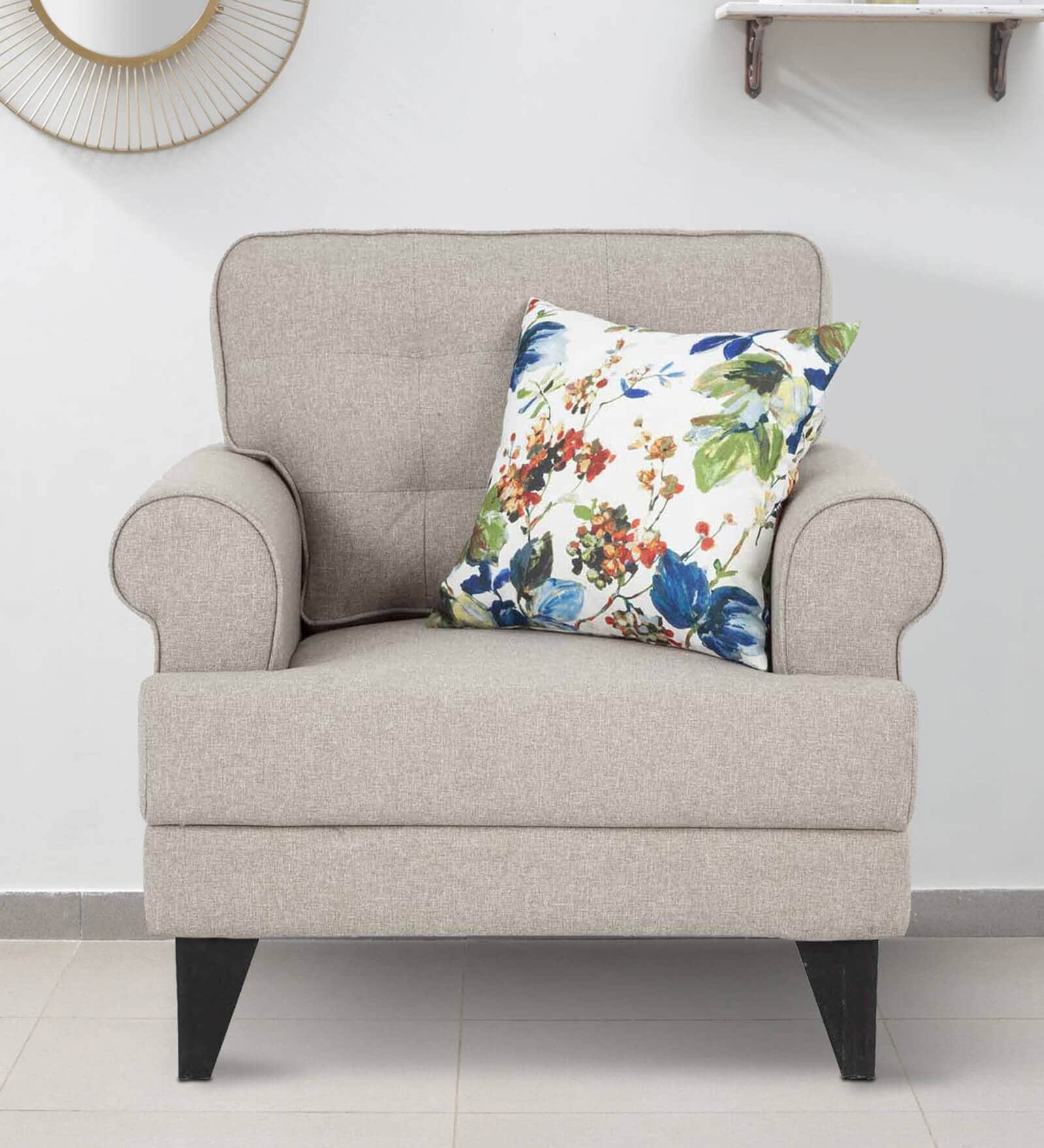 Paddington Fabric 1 Seater Sofa in Beige Colour