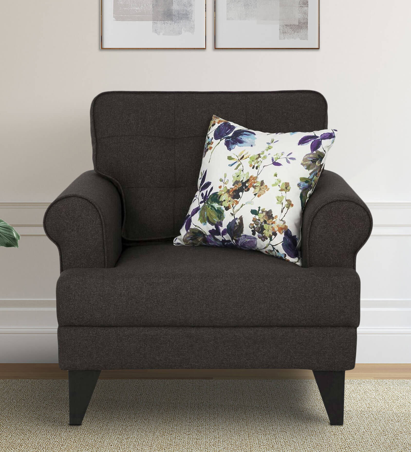 Paddington Fabric 1 Seater Sofa in Brown Colour