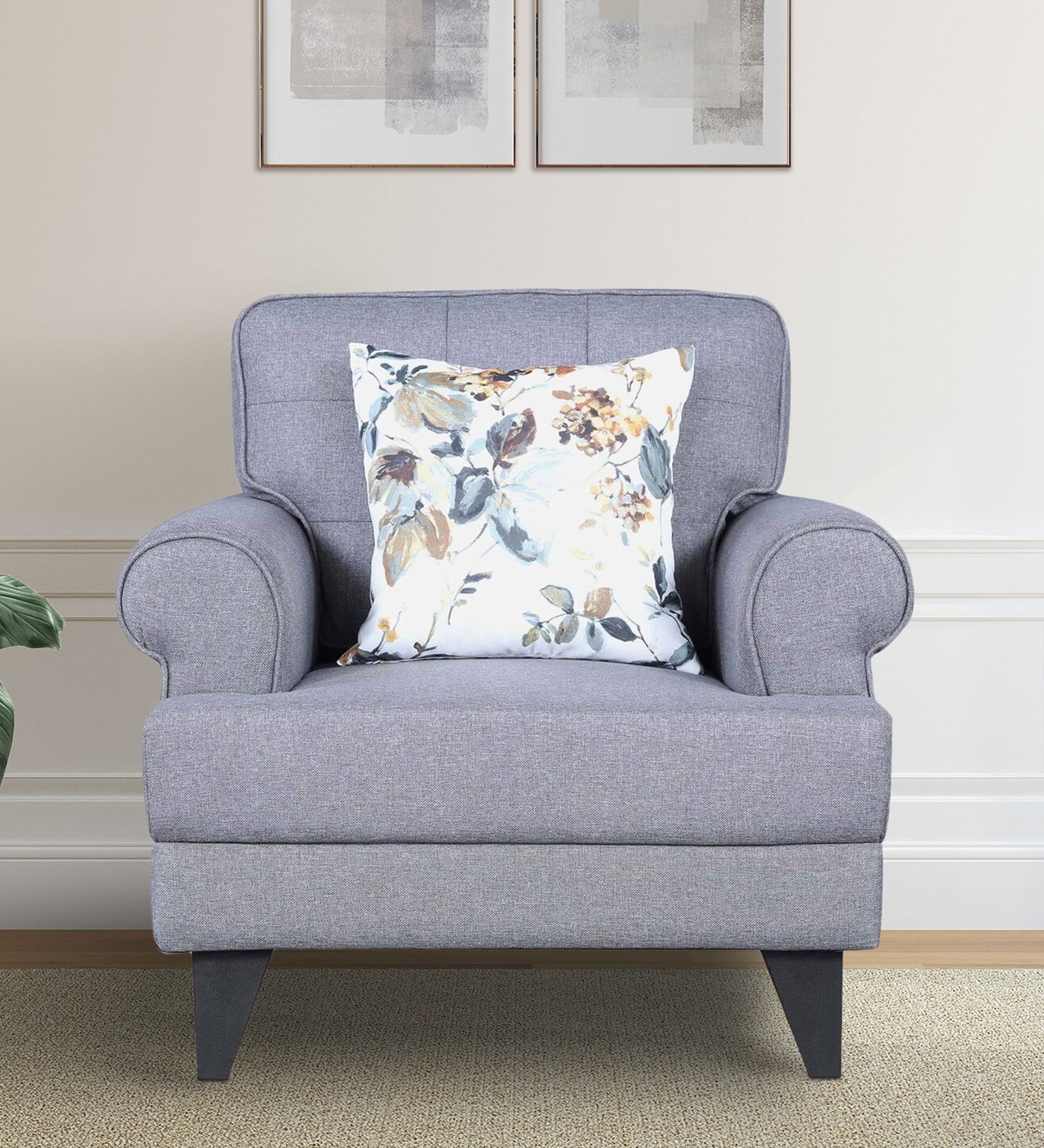 Paddington Fabric 1 Seater Sofa in Light Grey Colour